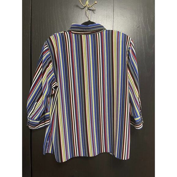 Notations Woman 1X Multicolor Striped Button Front Blouse 3/4 Sleeve - Picture 8 of 9